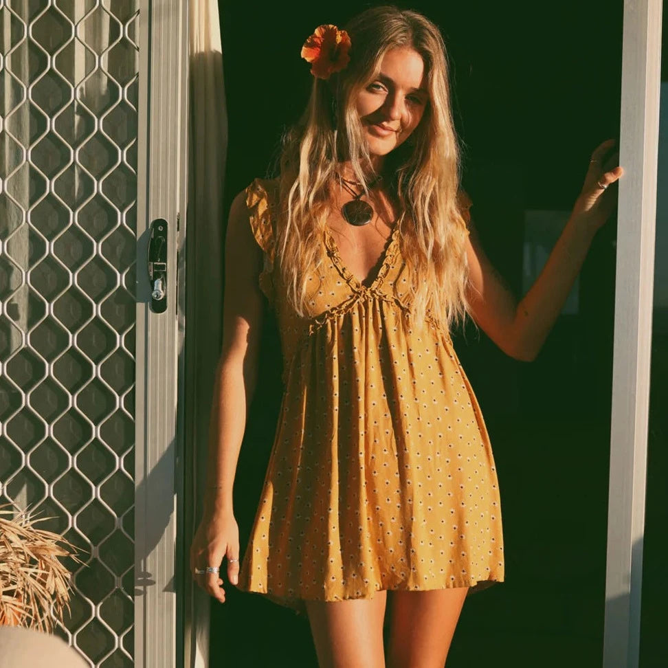 saffron mini dress Brielle Mini Dress Saffron – Desert to Ocean