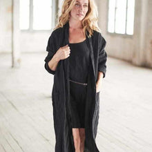 Load image into Gallery viewer, Black Linen Kimono Robe