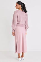Load image into Gallery viewer, Blush Satin Side Split Bias Midi Skirt