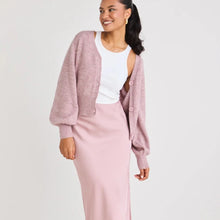 Load image into Gallery viewer, Blush Satin Side Split Bias Midi Skirt