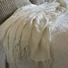 Load image into Gallery viewer, Ivory Fringed 100% Linen Throw/ Large Scarf
