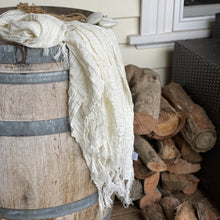 Load image into Gallery viewer, Ivory Fringed 100% Linen Throw/ Large Scarf