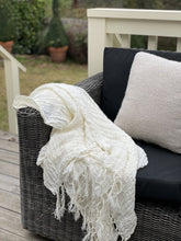 Load image into Gallery viewer, Ivory Fringed 100% Linen Throw/ Large Scarf