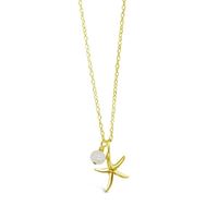 Starfish and Pearl Necklace Yellow Gold - Desert to Ocean