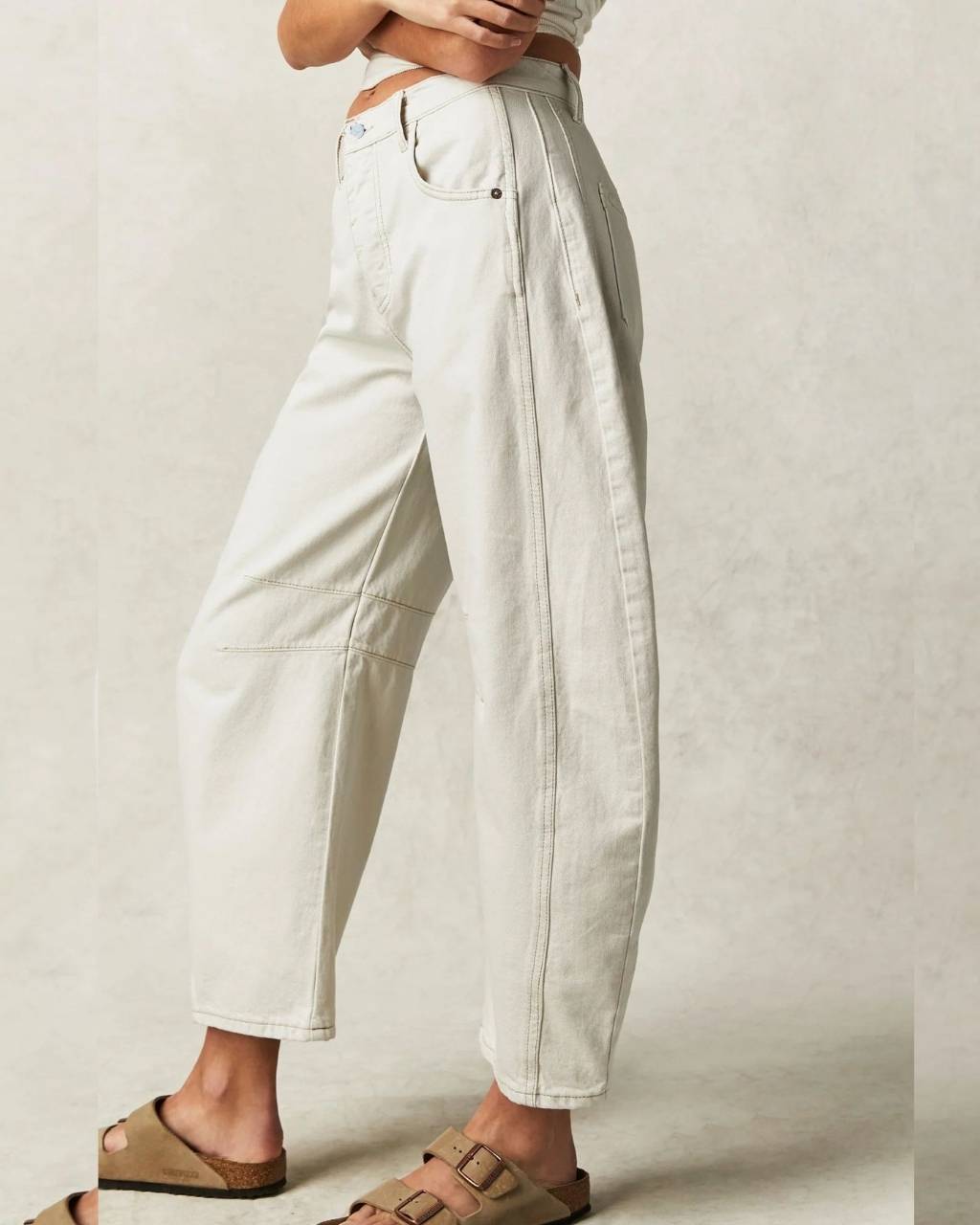 Mid Rise Barrel Denim Jeans White