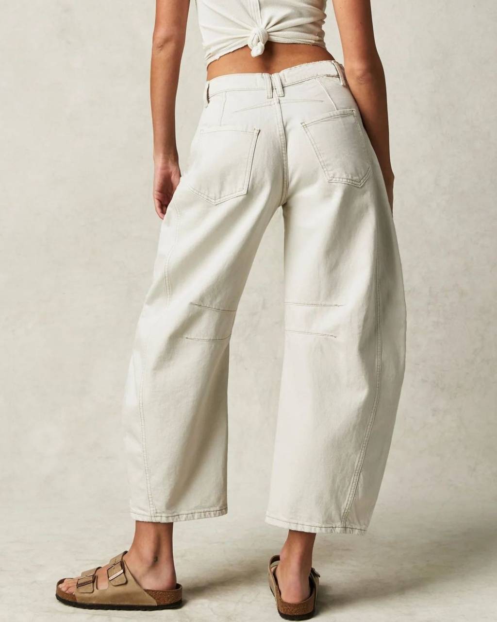 Mid Rise Barrel Denim Jeans White