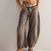 Mid Rise Barrel Denim Jeans Grey