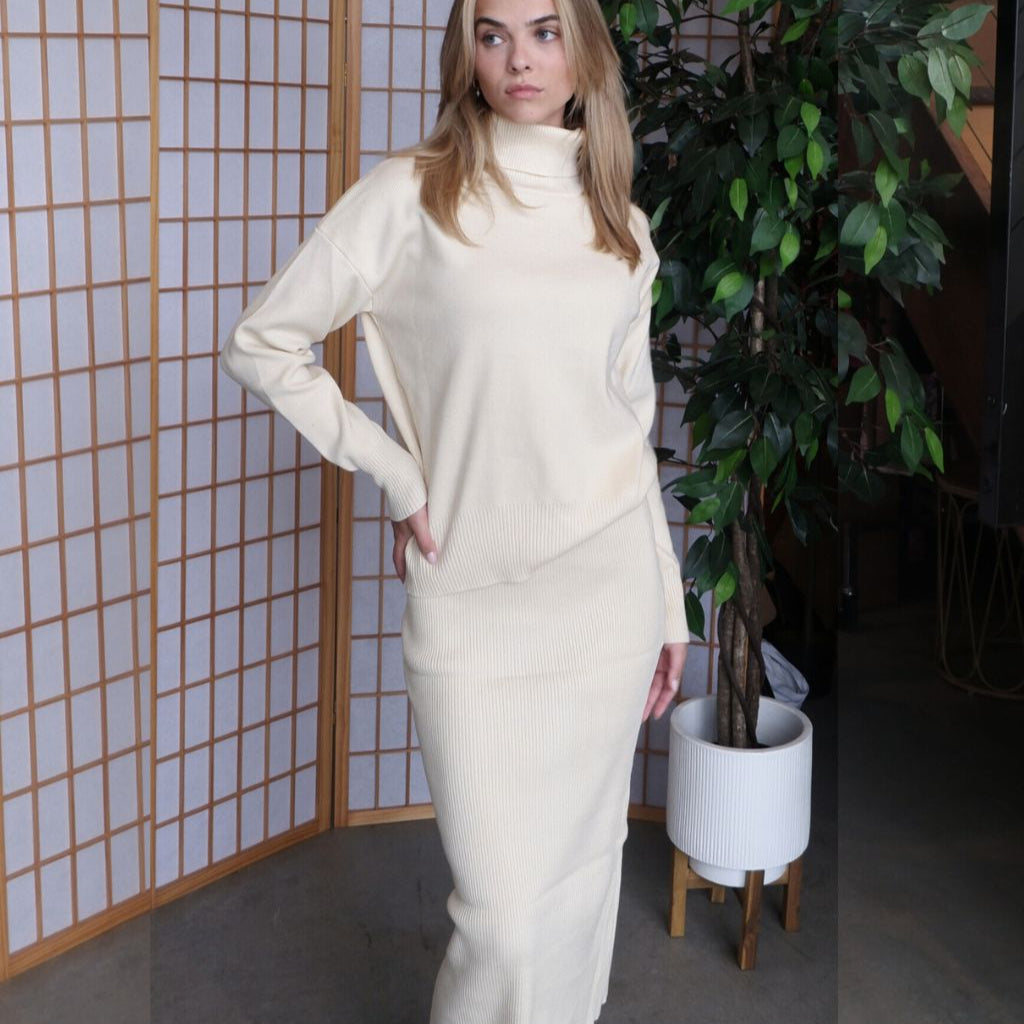 Evie Rib Knit Midi Skirt Set