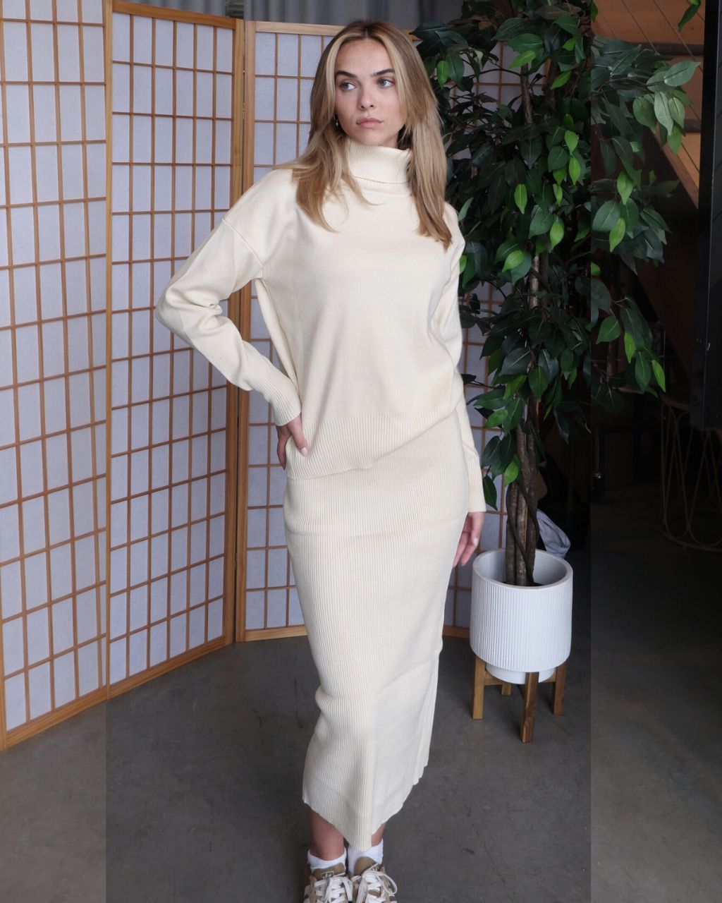 Evie Rib Knit Midi Skirt Set
