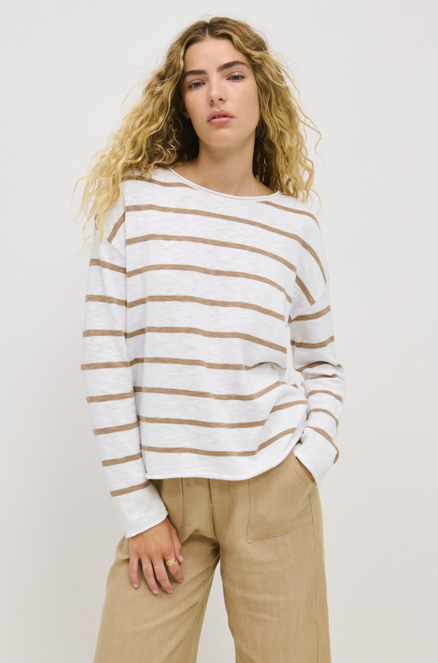Minnie Stripe Taupe Top 100% Cotton