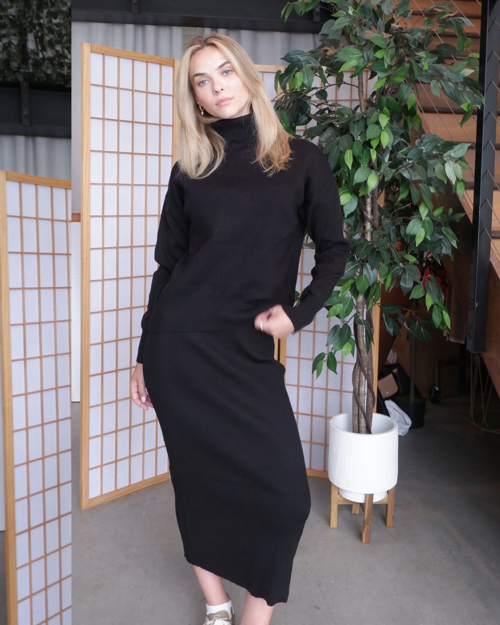 Evie Rib Knit Midi Skirt Set