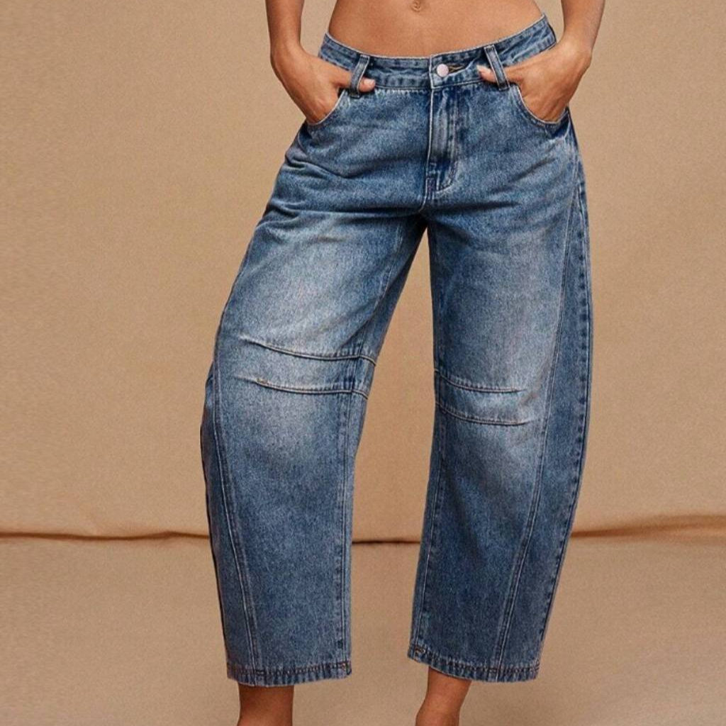 Mid Rise Barrel Denim Jeans Blue