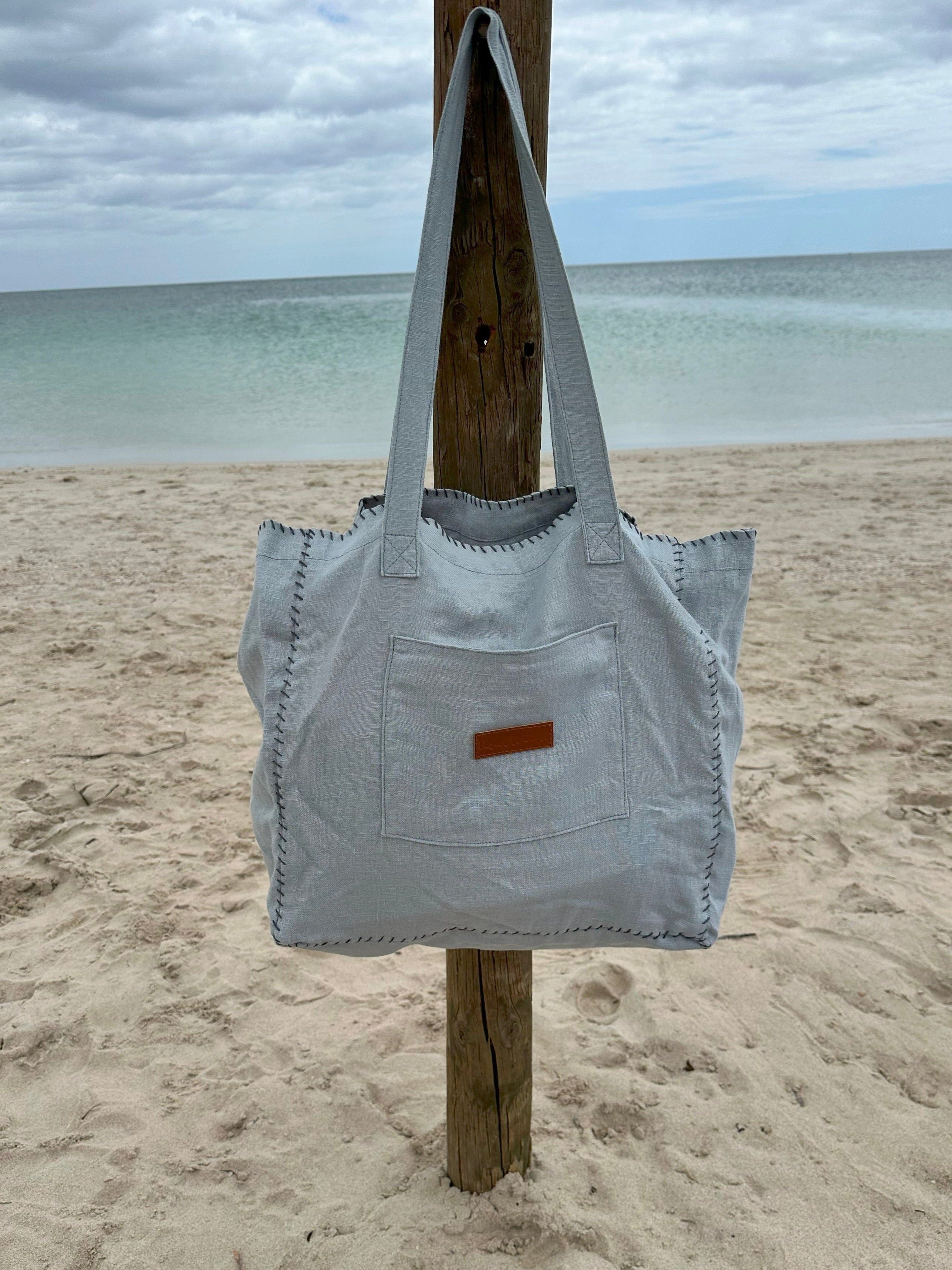 Journey Linen Tote Contrast Stitching