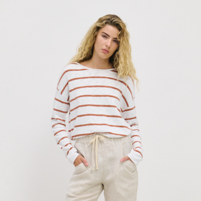 Minnie Stripe Terracotta Top 100% Cotton