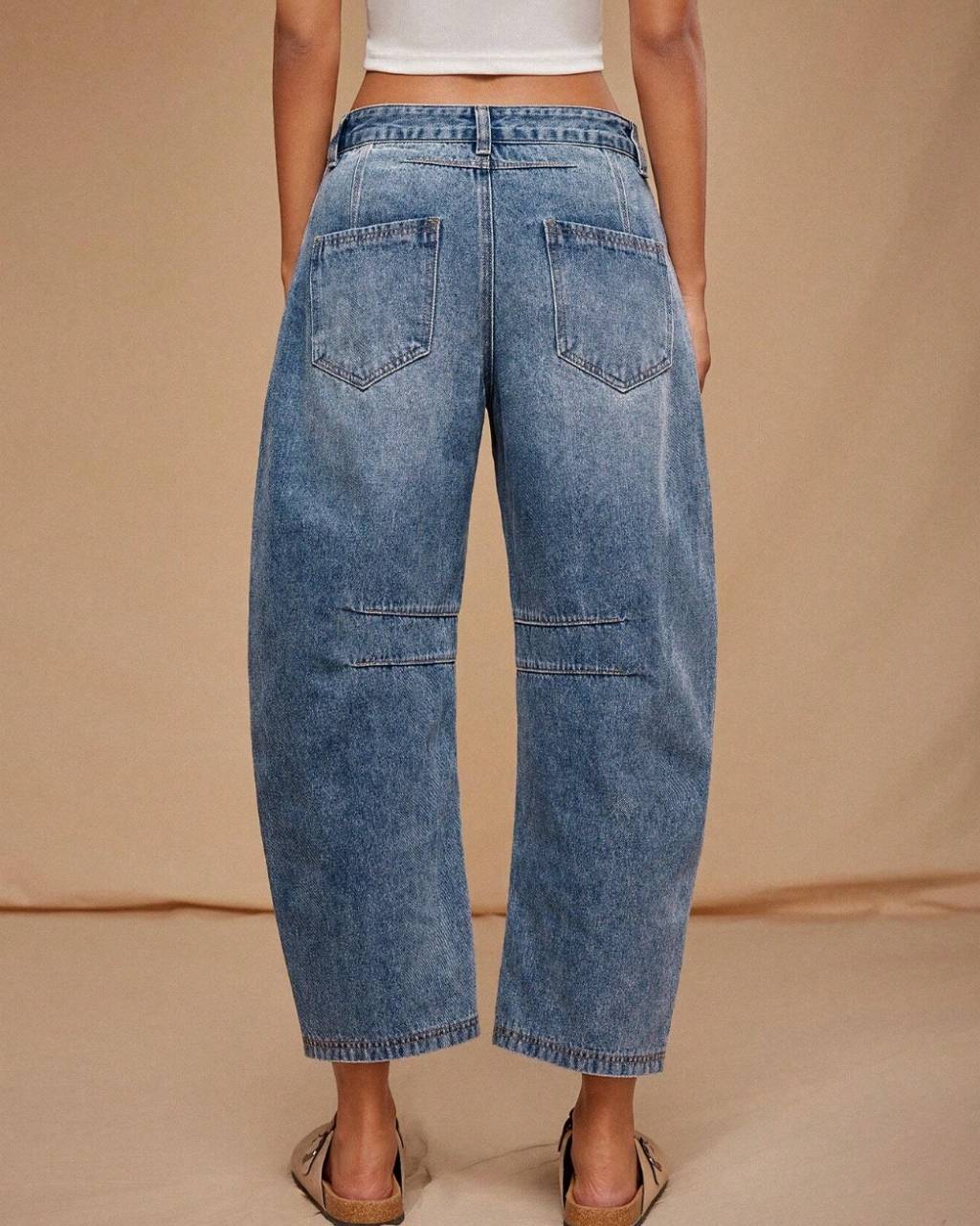 Mid Rise Barrel Denim Jeans Blue