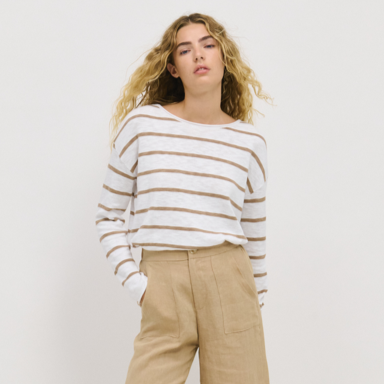 Minnie Stripe Taupe Top 100% Cotton