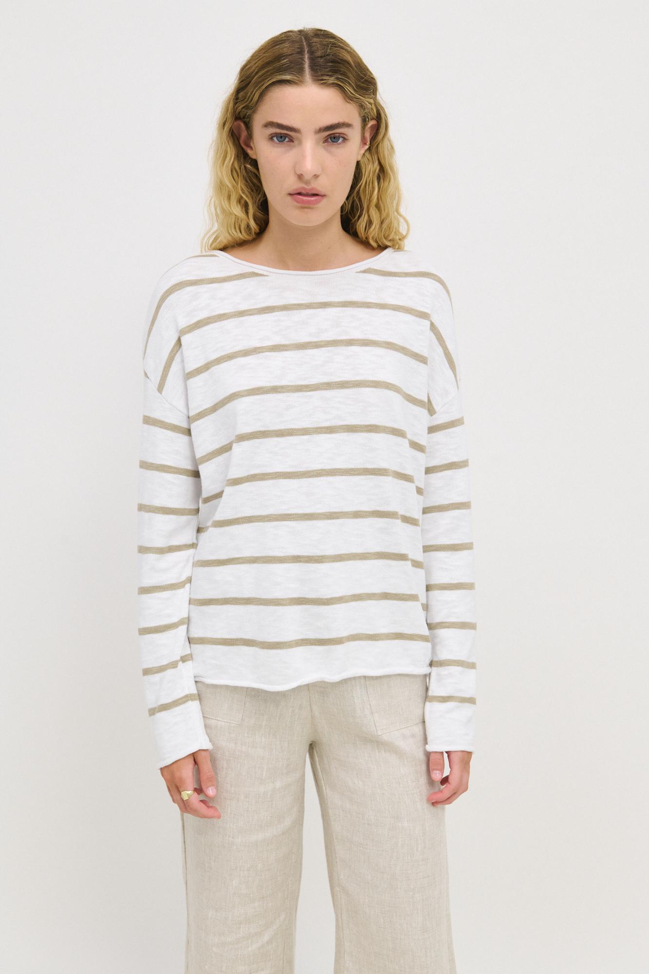 Minnie Stripe Khaki Top 100% Cotton