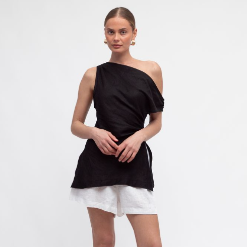 Mia Off Shoulder Top 100% Linen - Desert to Ocean