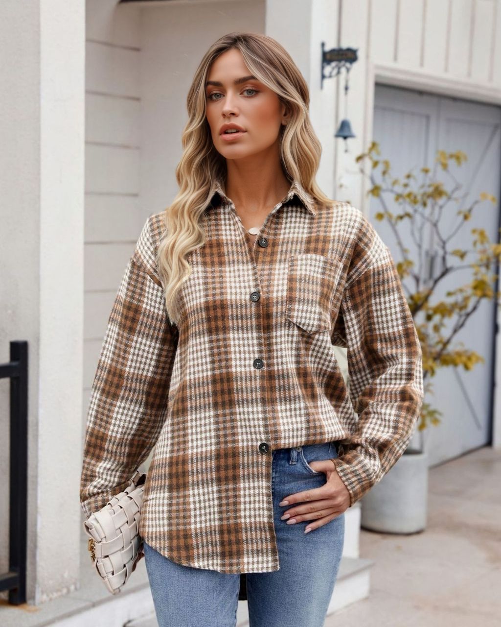 Beige Checked Shacket - Desert to Ocean
