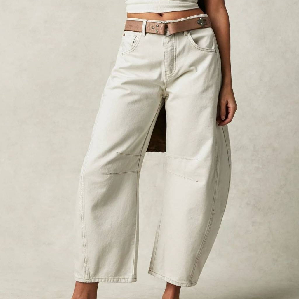 Mid Rise Barrel Denim Jeans White