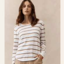 Load image into Gallery viewer, Nellie Stripe Taupe Top 100% Cotton
