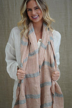 Load image into Gallery viewer, Dolce Scarf Pink &amp; Grey Stripe 100% Linen
