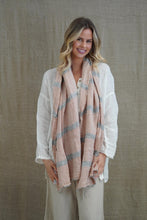 Load image into Gallery viewer, Dolce Scarf Pink &amp; Grey Stripe 100% Linen
