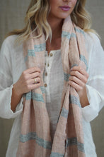 Load image into Gallery viewer, Dolce Scarf Pink &amp; Grey Stripe 100% Linen
