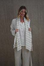 Load image into Gallery viewer, Dolce Scarf White &amp; Natural Stripe 100% Linen
