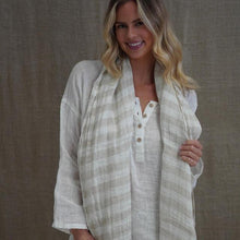 Load image into Gallery viewer, Dolce Scarf White &amp; Natural Stripe 100% Linen
