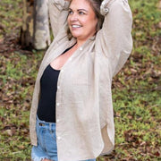 Harper Oversized Linen Shirt Pebble