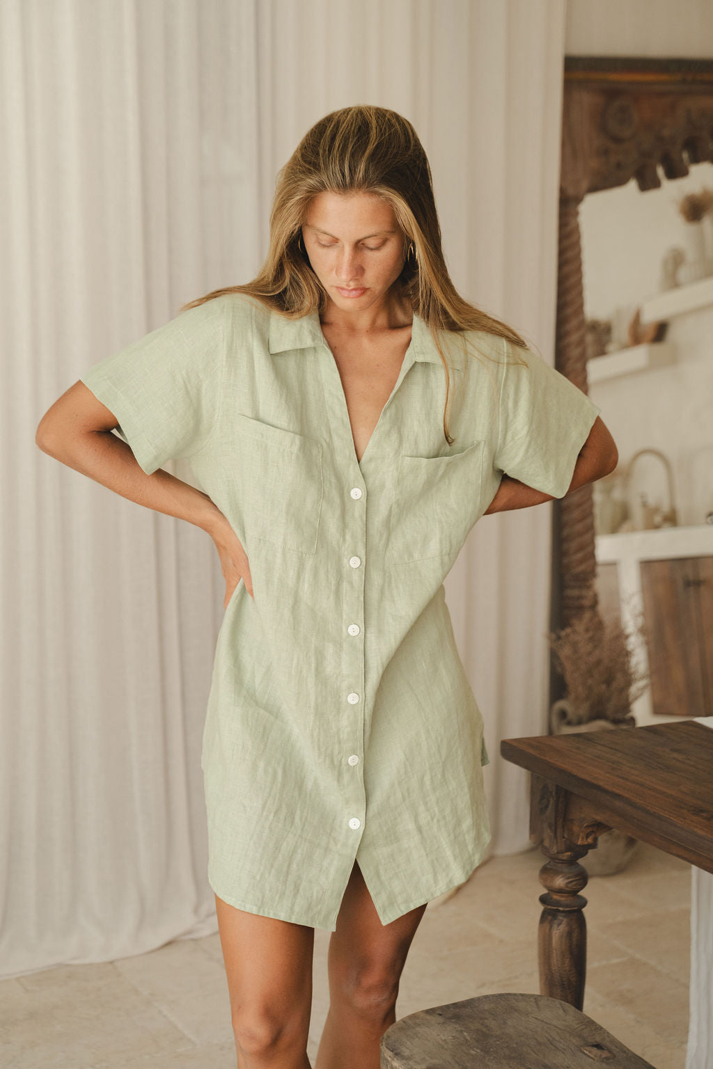 Grace Mini Shirtdress Seafoam