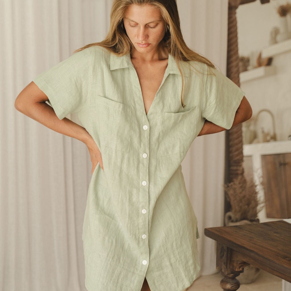 Grace Mini Shirtdress Seafoam