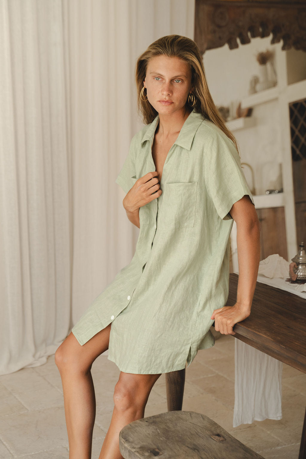 Grace Mini Shirtdress Seafoam
