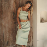 Riviera Maxi Slip Skirt Seafoam