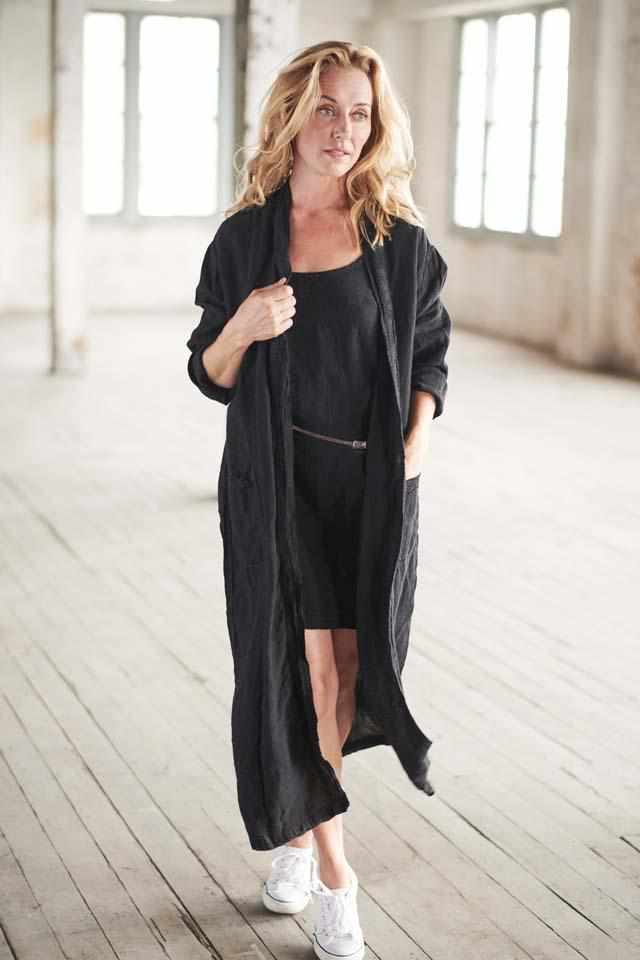 Black Linen Kimono Robe