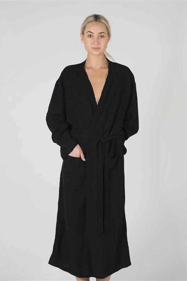 Black Linen Kimono Robe
