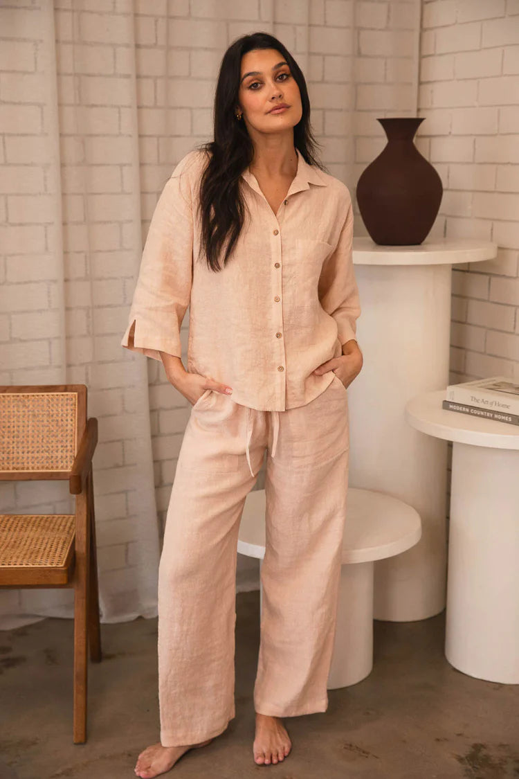 Fundamental Wide Leg Linen Pant Blush