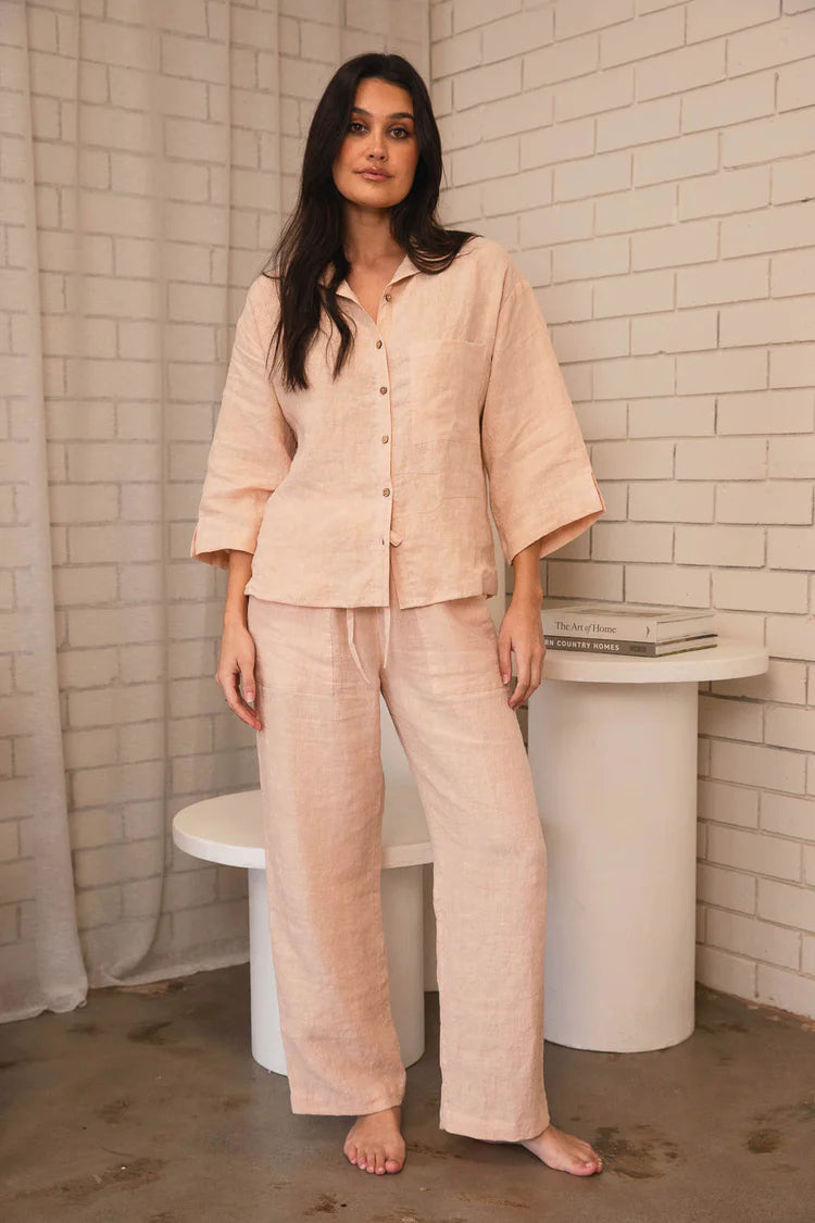 Fundamental Wide Leg Linen Pant Blush