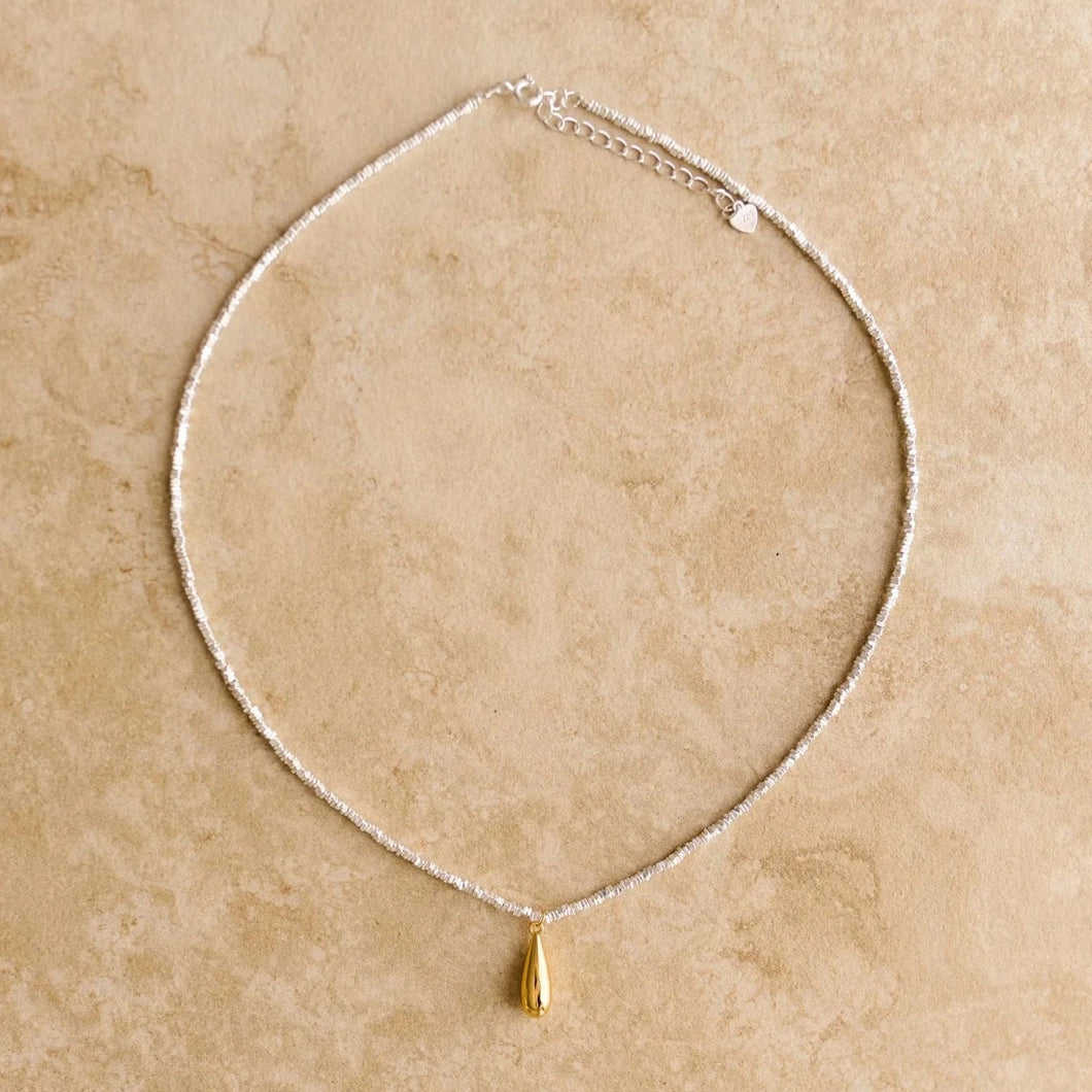 Ember Crushed Silver Gold Vermeil Tear Drop S925 Sterling Silver Necklace