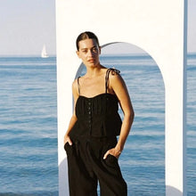 Load image into Gallery viewer, SALT Linen Pleat Cami Black

