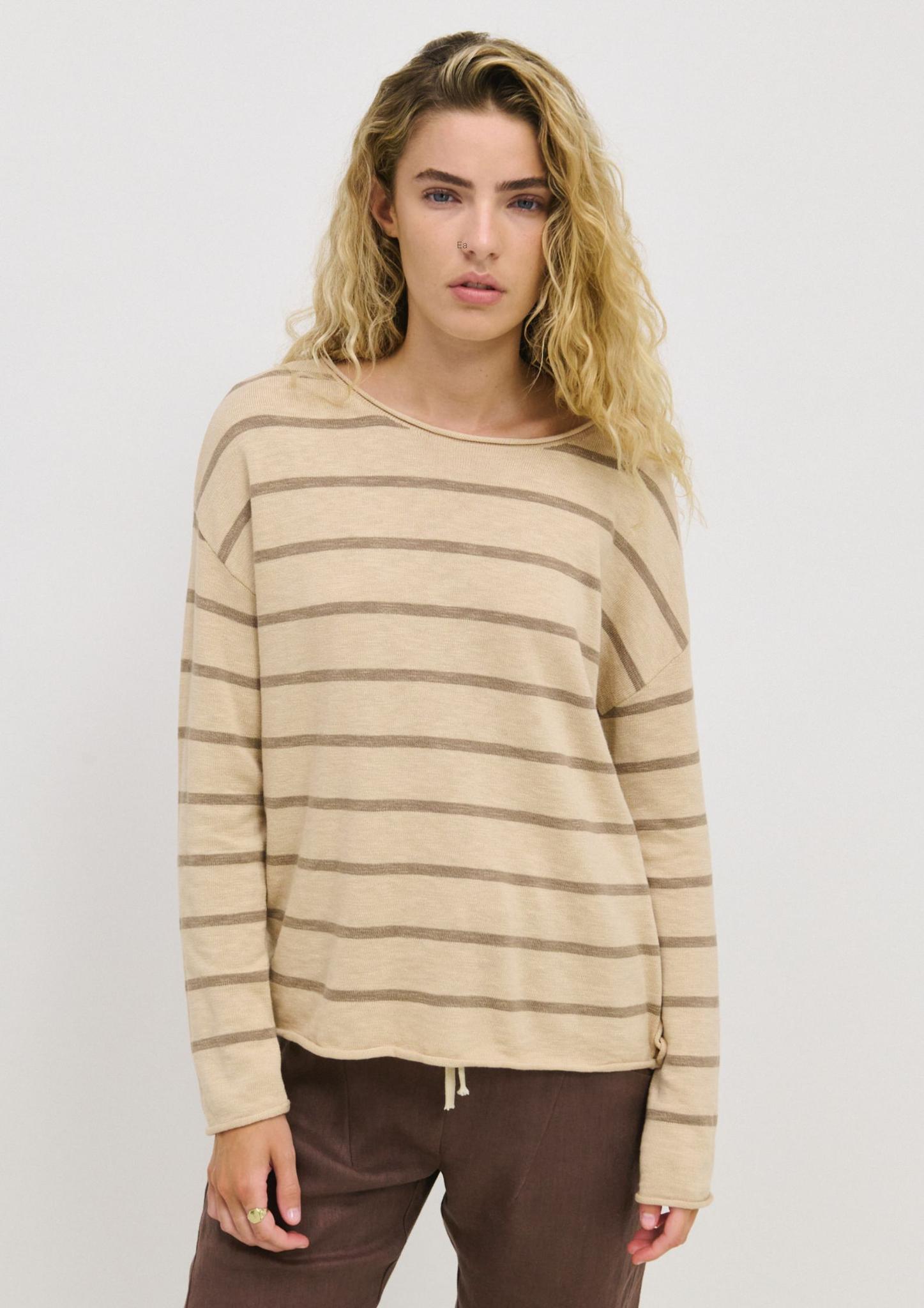 Minnie Stripe Blonde Mocha Top 100% Cotton