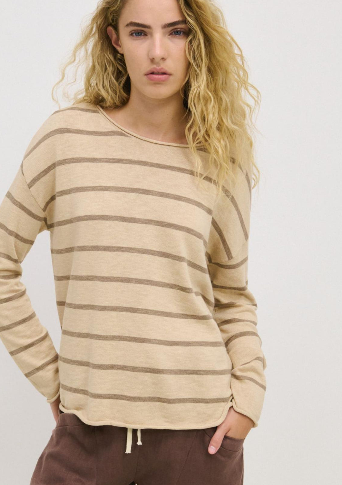 Minnie Stripe Blonde Mocha Top 100% Cotton