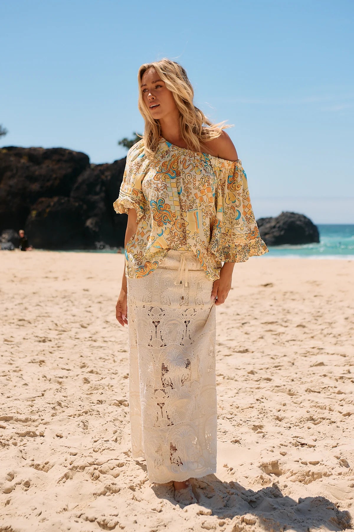 Golden Palms Lace Maxi Skirt