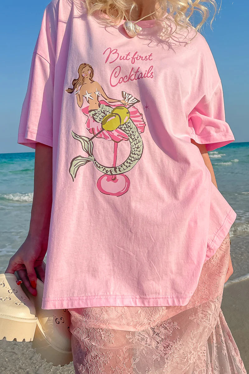 Mermaid Cocktail T-Shirt Pink
