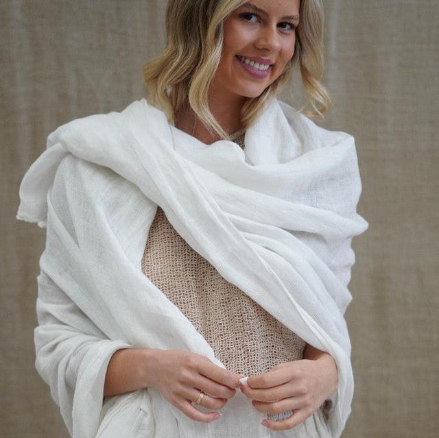 Euro Summer Scarf/Sarong White 100% Linen