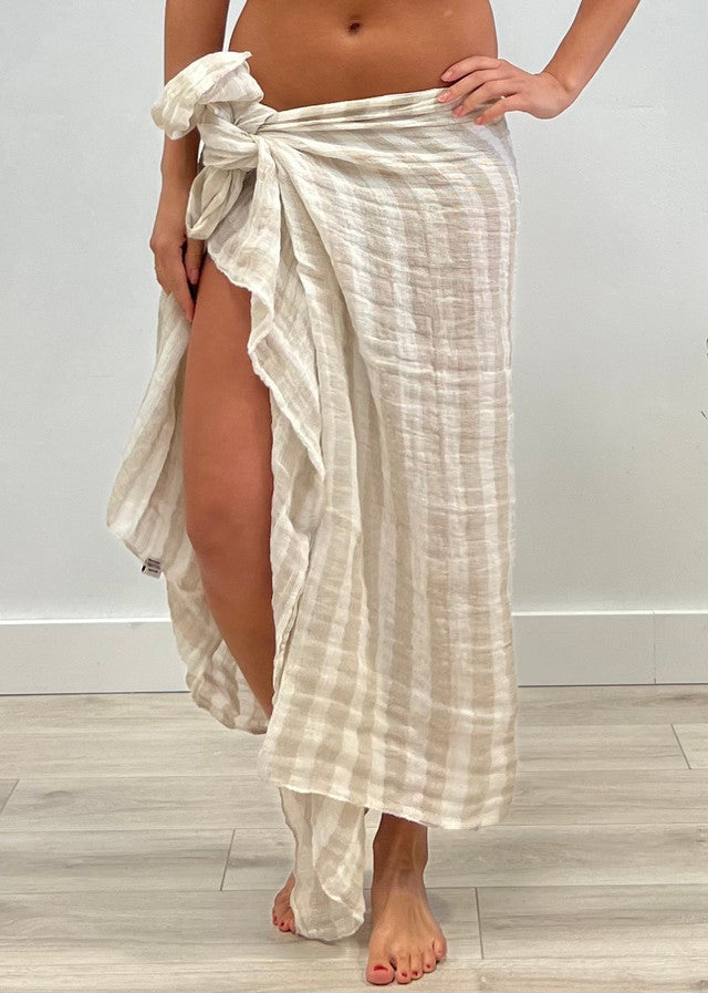 Euro Summer Scarf/Sarong Natural & White 100% Linen