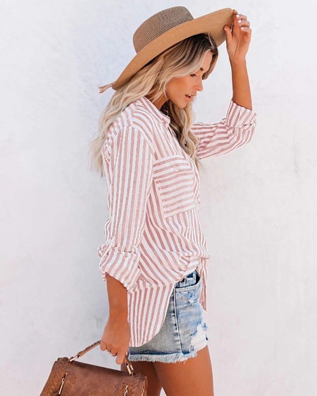 Bay Striped Cotton Shirt Pink