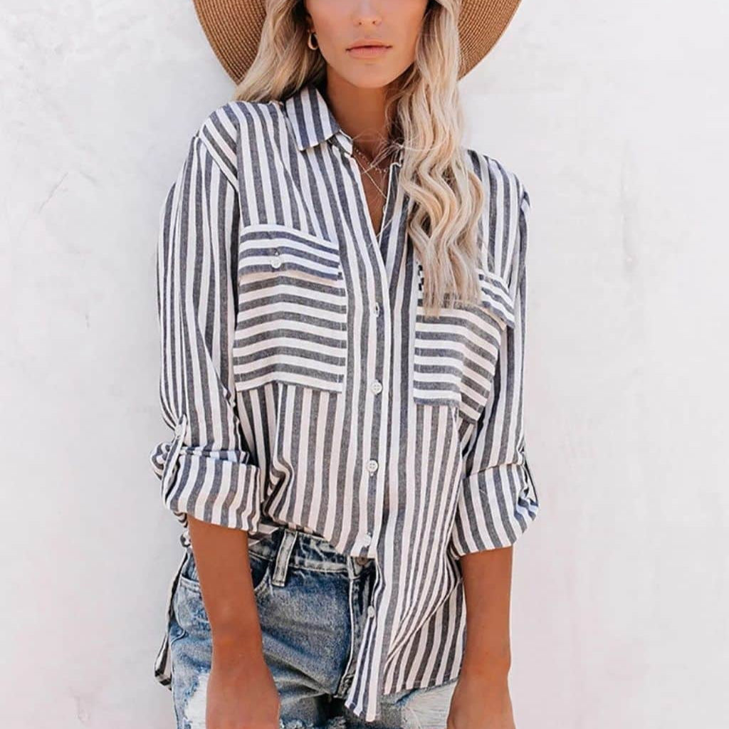 Bay Striped Cotton Shirt Charcoal