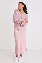 Load image into Gallery viewer, Blush Satin Side Split Bias Midi Skirt
